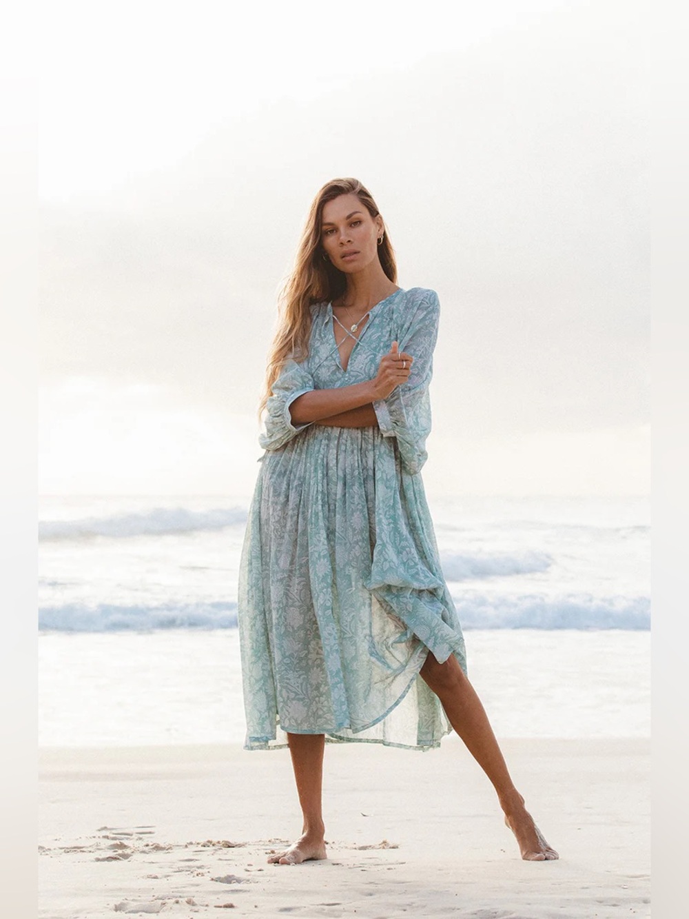 Daughters of India Kyra Midi Dress in Jade 
Balloon Sleeve Gauze Cotton 3XL
